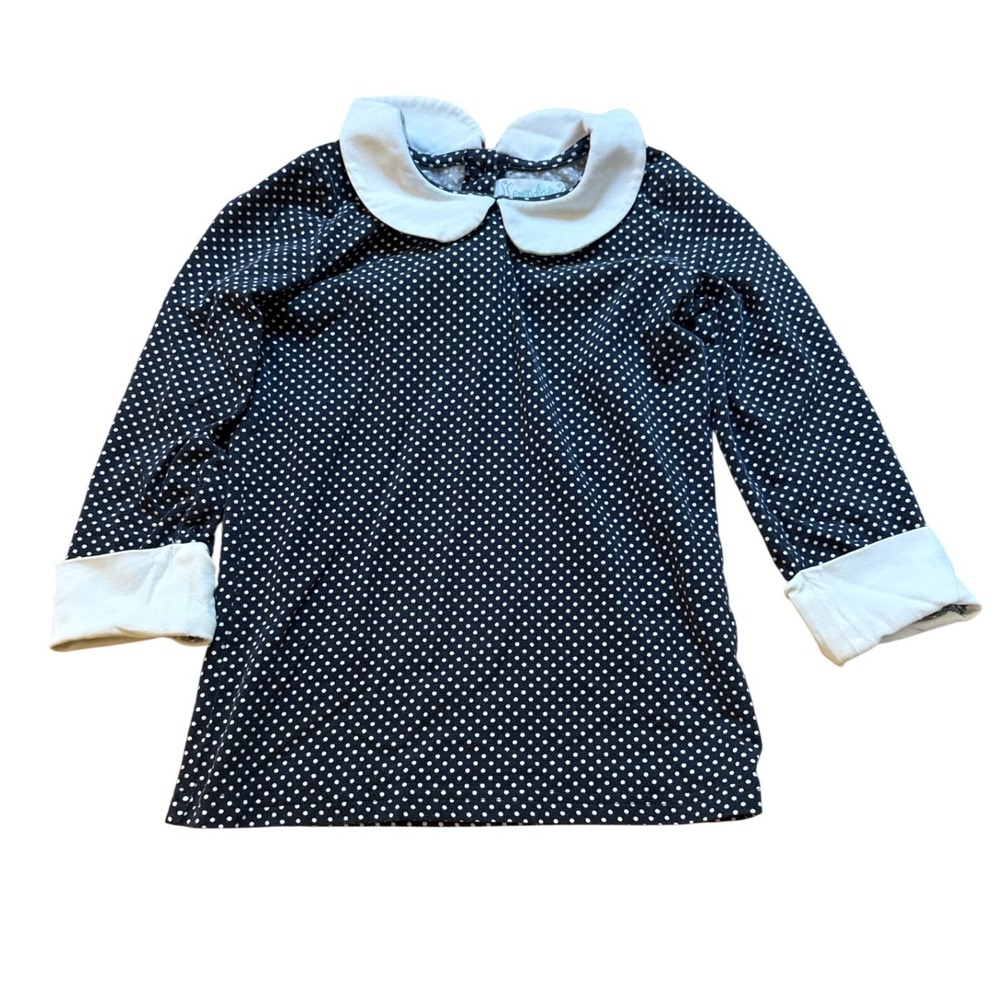 Serendipity Top Kids Navy Blue Polka‎ Dot Peter Pan Collar Button Back SIZE 7-8